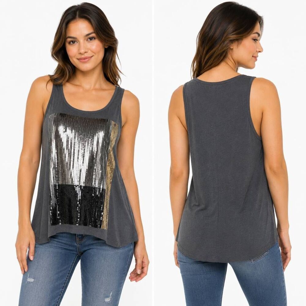 Express Small Grey Sequin Front, Tank Top